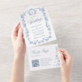 Invitation Tout En Un Victorien Ornate Grace Floral Dusty Mariage bleu (Déchirure)
