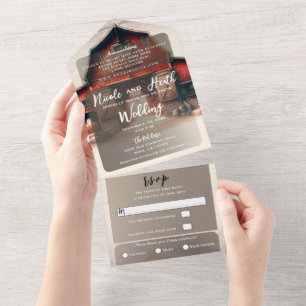 Invitation Tout En Un Vieille Grange Rouge Mariage Campagnard Rustique