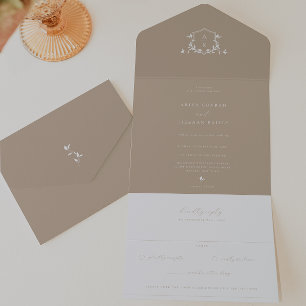 Invitation Tout En Un Vignes intemporelles Monogramme beige Mariage Cres