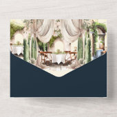 Invitation Tout En Un Vignoble bleu or toscan vignoble al fresco table (Verso)