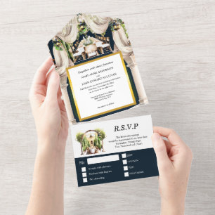 Invitation Tout En Un Vignoble bleu or toscan vignoble al fresco table