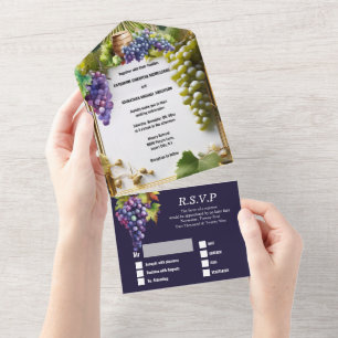 Invitation Tout En Un Vignoble mariage vin baril aquarelle raisins