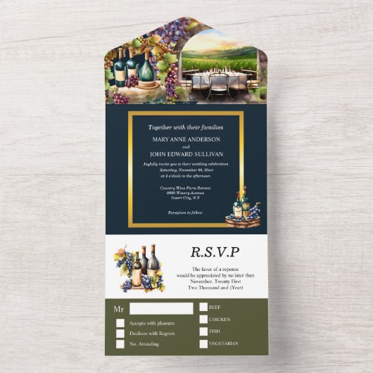 Invitation Tout En Un Vignoble vin bouteilles vin raisin table à manger (À l'intérieur)