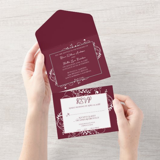 Invitation Tout En Un Vin Flourdissant Mariage tout en un (Déchirure)