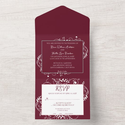 Invitation Tout En Un Vin Flourdissant Mariage tout en un (À l'intérieur)