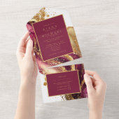 Invitation Tout En Un Vin rouge Mariage Abstrait Sparkling ID1018 (Déchirure)