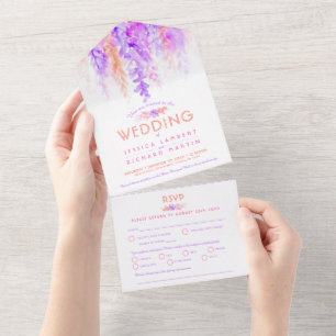 Invitation Tout En Un Vine d'aquarelle violet orange rose repas RSVP