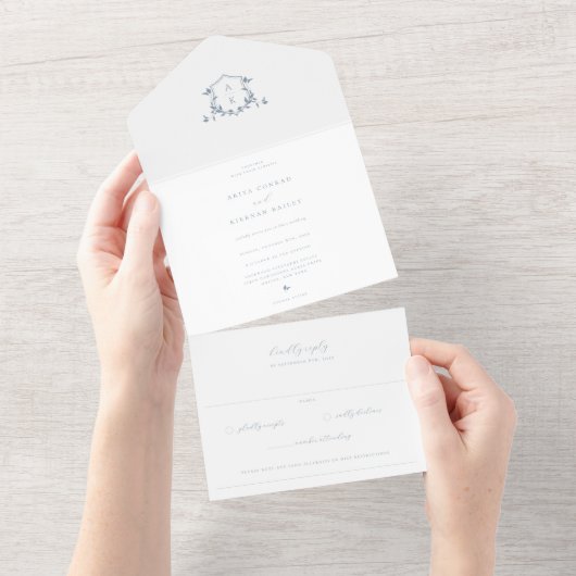 Invitation Tout En Un Vins intemporels Monogramme Mariage Crest (Déchirure)