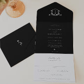 Invitation Tout En Un Vins intemporels Monogramme noir Mariage Crest