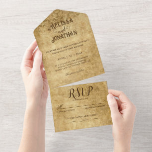 Invitation Tout En Un Vintage brun roux mariage marié Groom