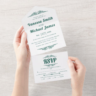 Invitation Tout En Un Vintage éléments à feuillage persistant mariage de