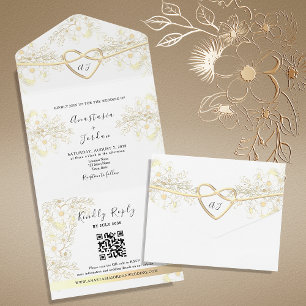 Invitation Tout En Un Vintage Gold Black et Mariage blanc