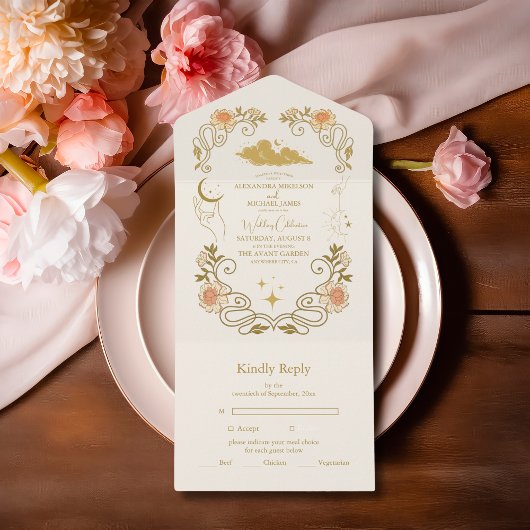 Invitation Tout En Un Vintage Mariage botanique mystique
