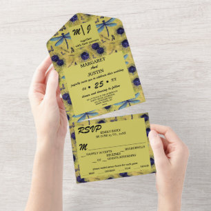 Invitation Tout En Un Vintage mariage Dandelion et libellule Thème