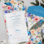 Invitation Tout En Un Vintage Peacock Garden Antique Blue Floral Mariage<br><div class="desc">Célébrez votre journée spéciale avec cette Vintage Peacock Garden Antique Blue Floral Mariage All in One Invitation. Avec ses flores bleues, roses, rouges et vertes, cette invitation offre une esthétique charmante et vintage, parfaite pour les couples qui apprécient l'élégance classique avec une touche fantaisiste. La conception tout-en-un comprend une section...</div>