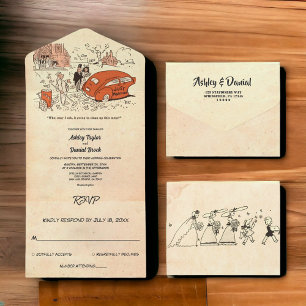 Invitation Tout En Un Vintage Retro Vieux Amny Couple les années 50 Pop 