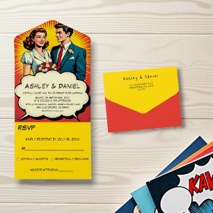 Invitation Tout En Un Vintage Romantique Couple Retro Style Comic Mariag