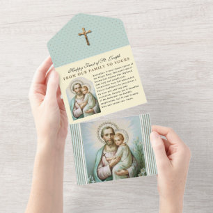 Invitation Tout En Un Vintage Saint-Joseph Jésus Écriture religieuse