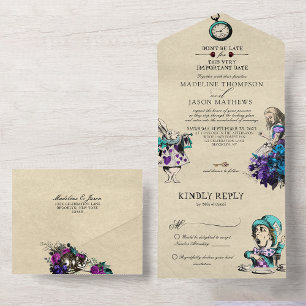 Invitation Tout En Un Vintage Whimsical Dark Alice au pays des merveille