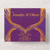 Invitation Tout En Un Violet avec Mandalas d'or (Verso)