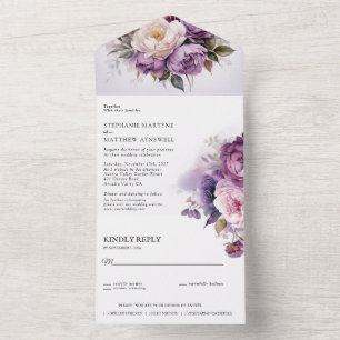 Invitation Tout En Un violet Dusty Blush rose Mariage Floral