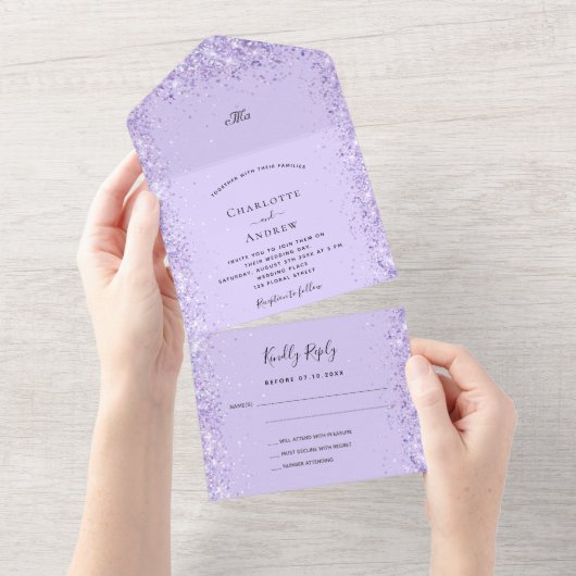 Invitation Tout En Un Violet lavande confetti rsvp mariage (Déchirure)