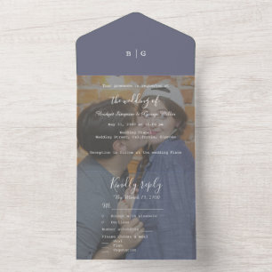 Invitation Tout En Un violet lilas monogramme photo mariage