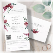 Invitation Tout En Un Violet | Marsala Rouge Floral | QR Code RSVP