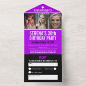 Invitation Tout En Un Violet noir trois photos 30e fête d'anniversaire (À l'intérieur)