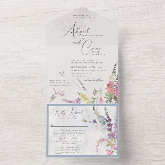 Invitation Tout En Un Violet rose Fleur sauvage vif Jaune (À l'intérieur)