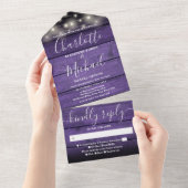 Invitation Tout En Un Violet Rustique Grange Bois Éclairage Mariage (Déchirure)