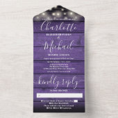 Invitation Tout En Un Violet Rustique Grange Bois Éclairage Mariage (À l'intérieur)