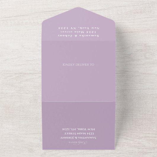 Invitation Tout En Un Violet violet Lavande Mariage moderne (Dehors)