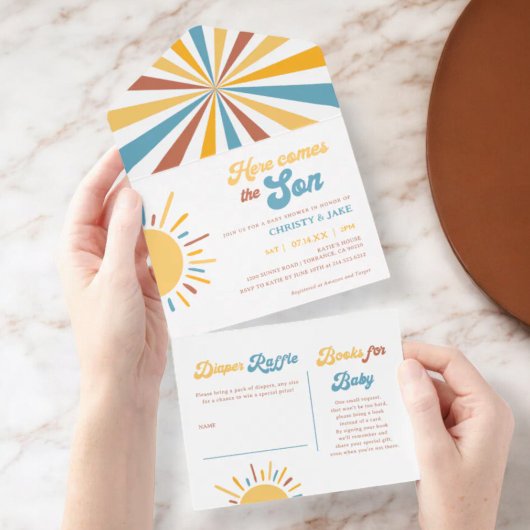 Invitation Tout En Un Voici Le Baby shower Fils Boy