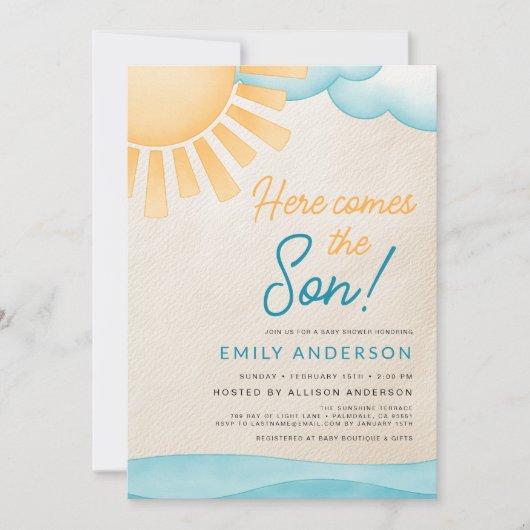 Invitation Tout en un Voici le Fils Baby Boy Shower (Devant)