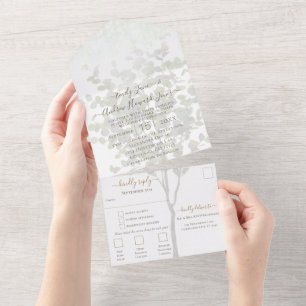 Invitation Tout En Un Votre photo Eucalyptus Tree Gold cadre géométrique