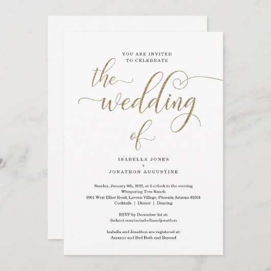 Invitation Tout en un w-RSVP et Mariage de Parties scintillan (Devant / Derrière)