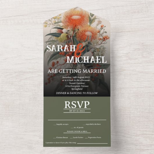 Invitation Tout En Un Waratah botanique australien (À l'intérieur)