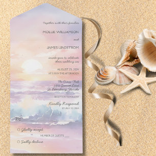 Invitation Tout En Un Watercolor Beach Sunset All in One Wedding Inviter