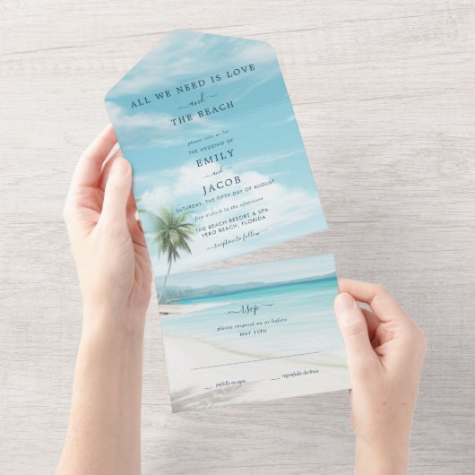 Invitation Tout En Un Watercolor Beach Wedding (Déchirure)