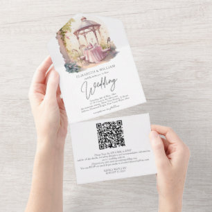 Invitation Tout En Un Watercolor Garden Wedding Rsvp QR Code