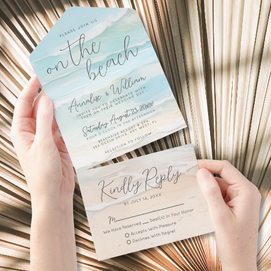 Invitation Tout En Un Watercolor On The Beach Wedding
