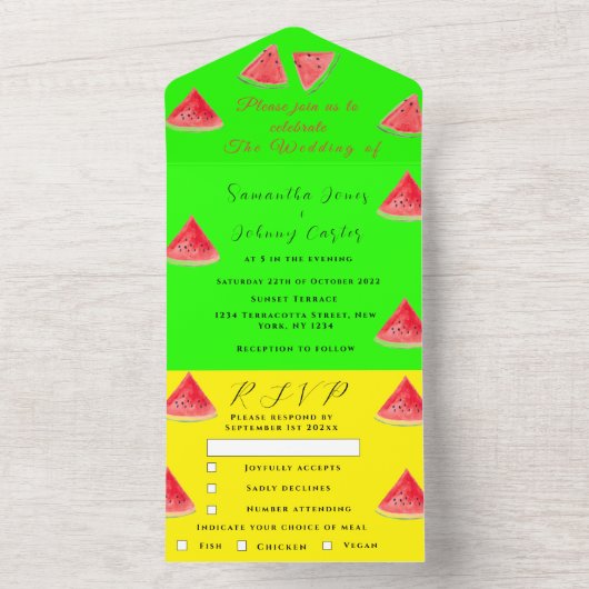 Invitation Tout En Un Watermelon Tropical Fruit Mariage Neon tendance (À l'intérieur)