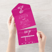Invitation Tout En Un "We do" magenta rose script mariage de calligraphi (Déchirure)