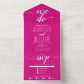 Invitation Tout En Un "We do" magenta rose script mariage de calligraphi (À l'intérieur)