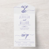Invitation Tout En Un "We do" periwinkle bleu script typographie mariage (À l'intérieur)