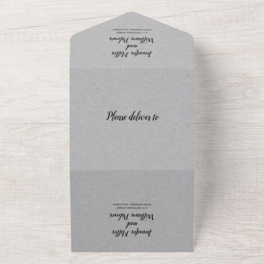 Invitation Tout En Un "We do" script calligraphie gris kraft weddin (Dehors)