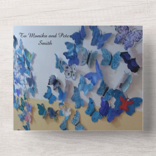 Invitation Tout En Un wedding invitatio blue butterflies (Recto)
