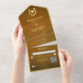 Invitation Tout En Un Western Horseshoe & Heart Code QR Brown & Gold (Déchirure)