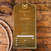 Invitation Tout En Un Western Horseshoe & Heart Dîner Brown & Gold